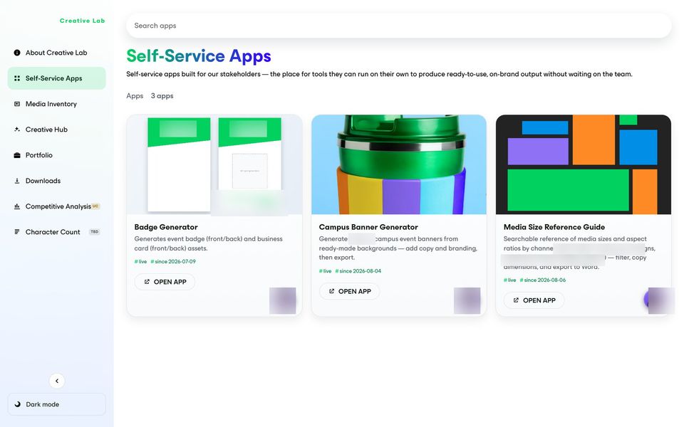 Creative Lab: Self-Service Apps that stakeholders run on their own