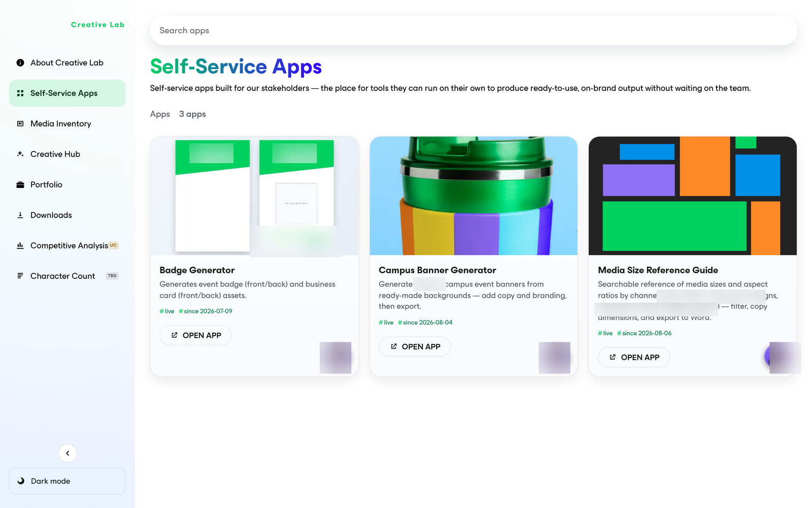Creative Lab — Self-Service Apps that stakeholders run on their own