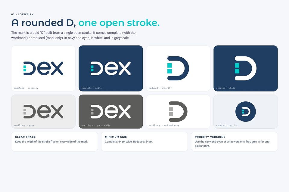 Dex brand center: complete and reduced logo versions
