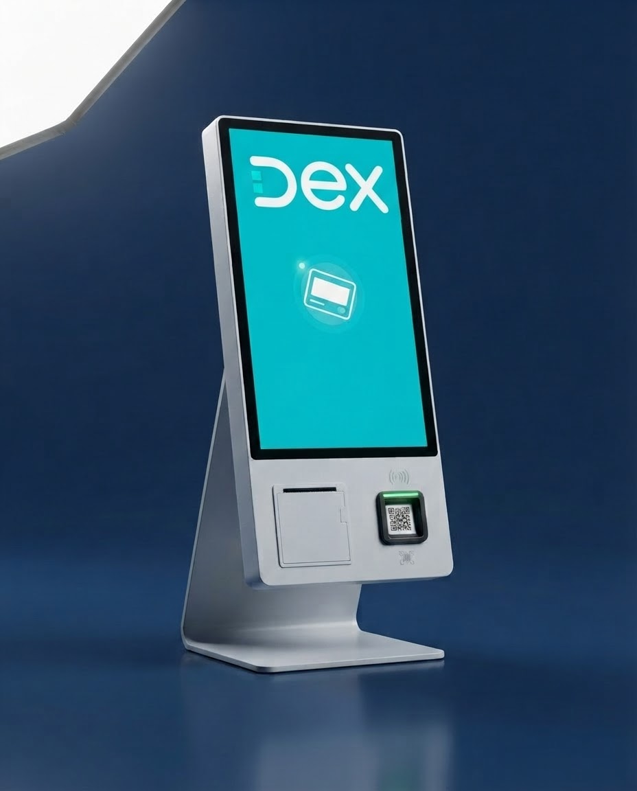 Dex self-service ordering kiosk — studio product render